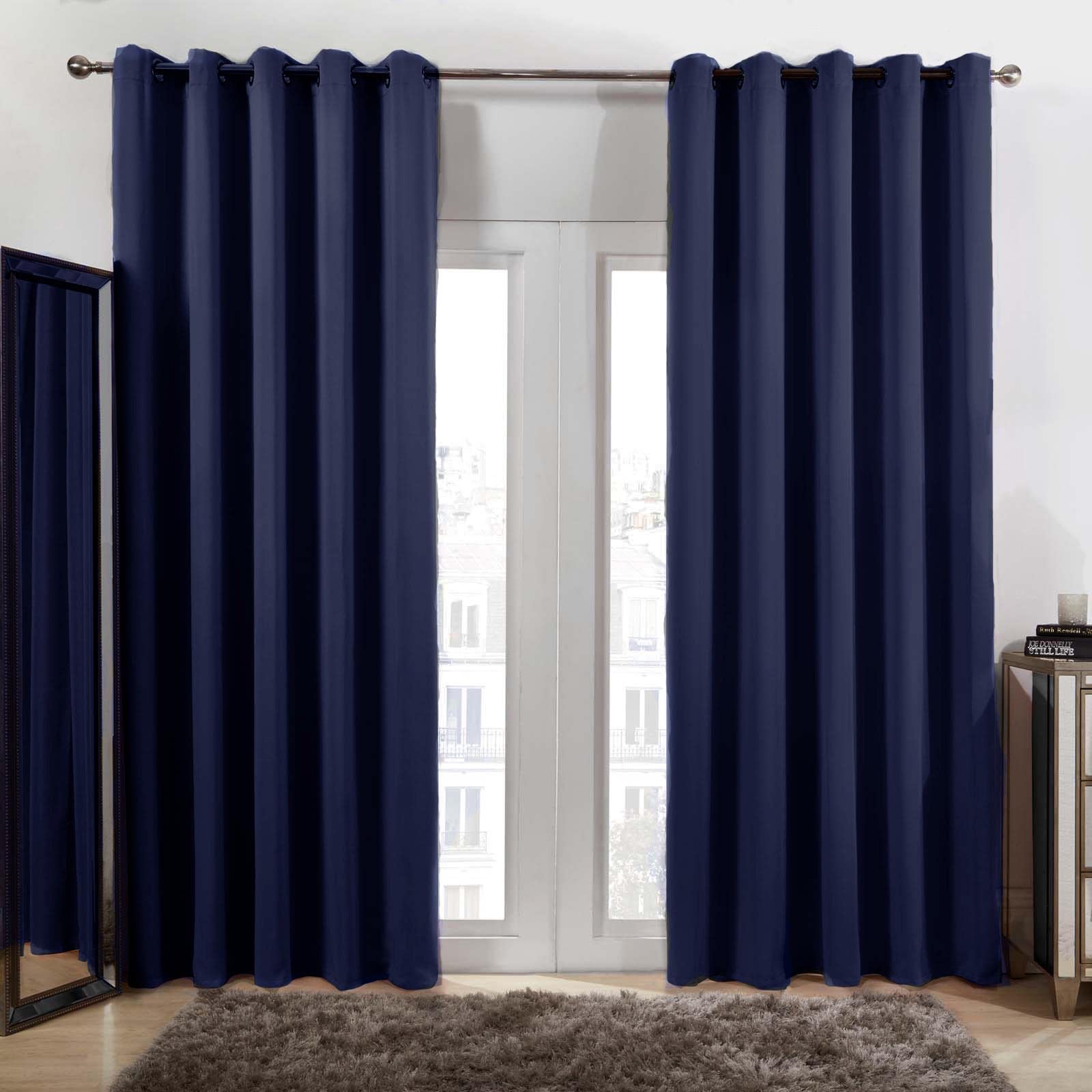 Dreamscene Blue Eyelet Blackout Curtains for Bedroom Living Room, Thermal Curtain Blue Soft Modern Decorative Insulated Lined Curtains Set for Summer Winter, 46x54”