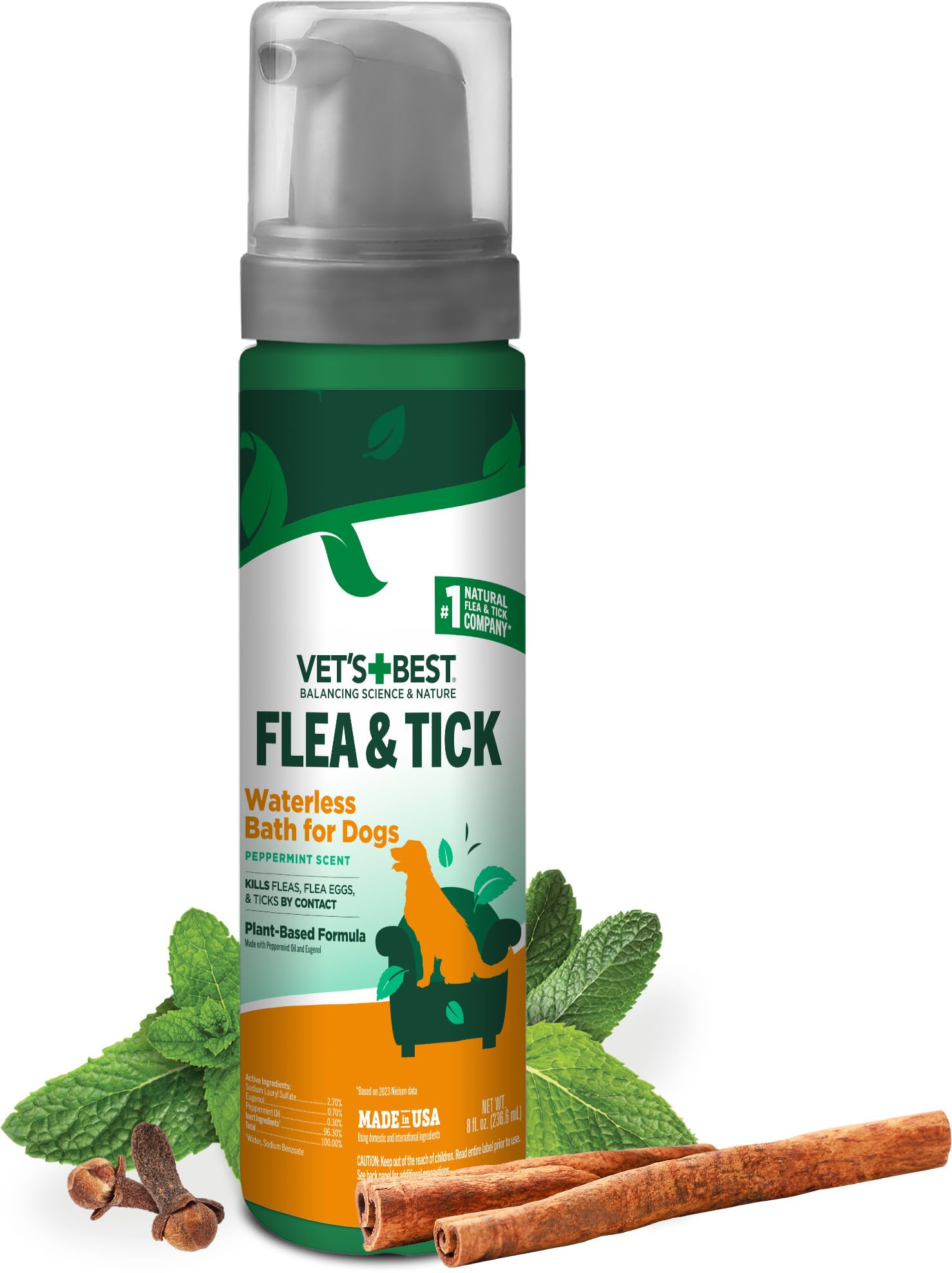 Photo 1 of Vet's Best Natural Flea and Tick Waterless Bath for Dogs – No-Rinse Dry Foam Shampoo with Certified Essential Oils – Natural Flea Treatment with Plant-Based Ingredients – 8 oz Bottle – Made in USA