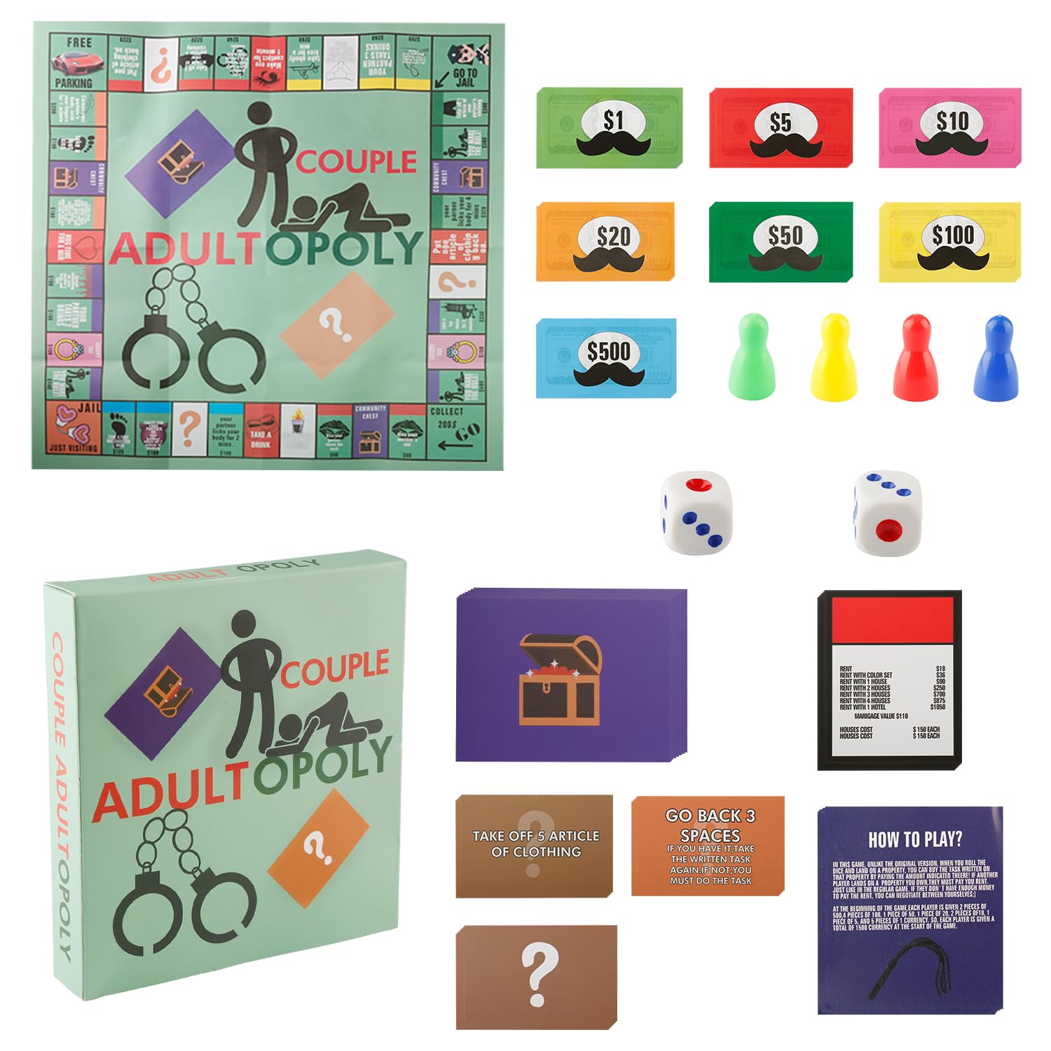 Hopzab Adultopoly Board Game – Fun Couples Game for Adults, Relationship Building, Date Night Ideas, Romantic Bedroom, Conversation Cards for Couples,for Date Night(Green)