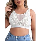 Floerns Women's Plus Size Floral Lace Bralette Bras Wireless Everyday Bra Lingerie