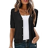 AKEWEI Womens Cardigan V Neck Short Sleeve Lightweight Knit Cropped Sping Summer Cardigans Sweaters