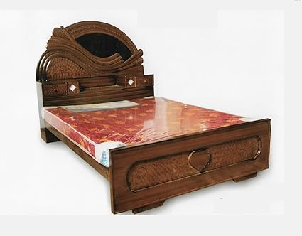 Queen Size Wooden Bed With Head Side Storage Without Mattress