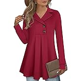 Gaharu Women's Swing Tunic Notch Collar Ladies Button Sweatshirt Long Sleeve Pullover Shirt Tops