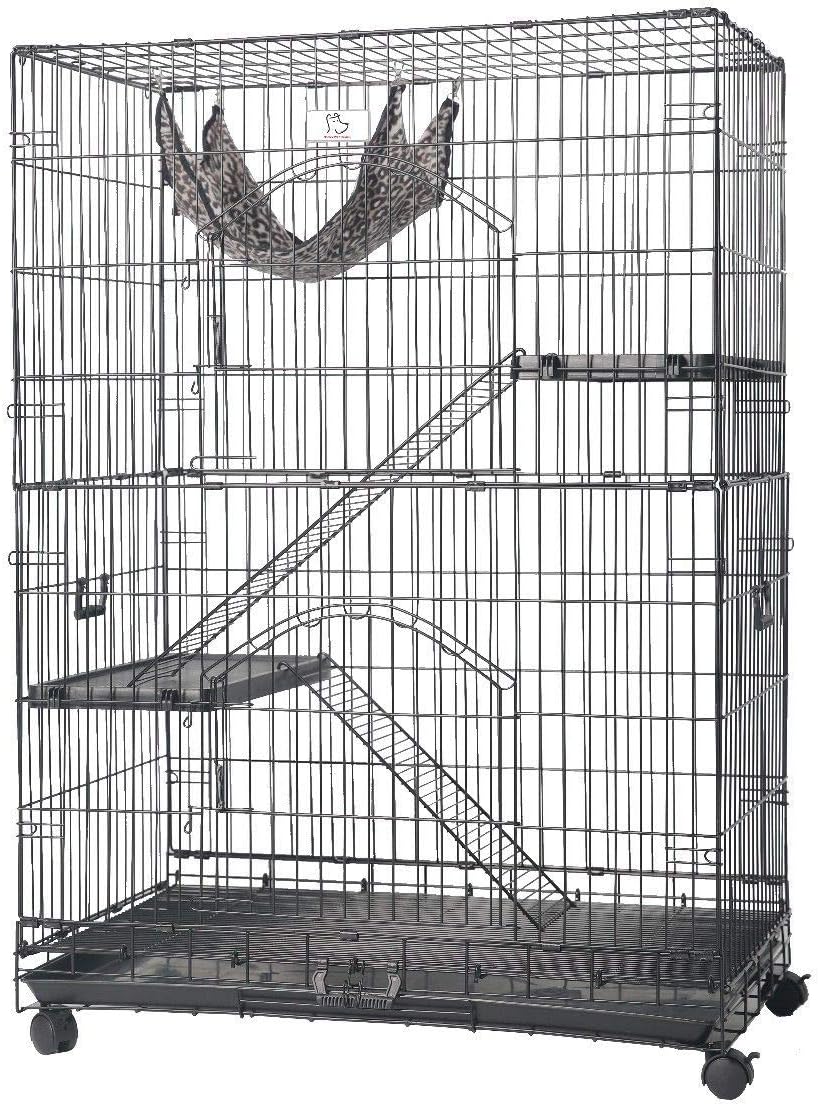 Homey Pet Folding Wire Cat Ferret Chinchilla Crate with Casters,Tray and Hammock (36"): Kitchen & Dining