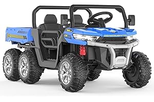 JOJOKA Ride On Dump Truck for Kids Ride On Car with Remote Control Electric UTV Vehicles with Electric Dump Bed, 4WD Power Ride-on 6 Wheels Ride On Toys for Boys Girls (Blue Upgrade)