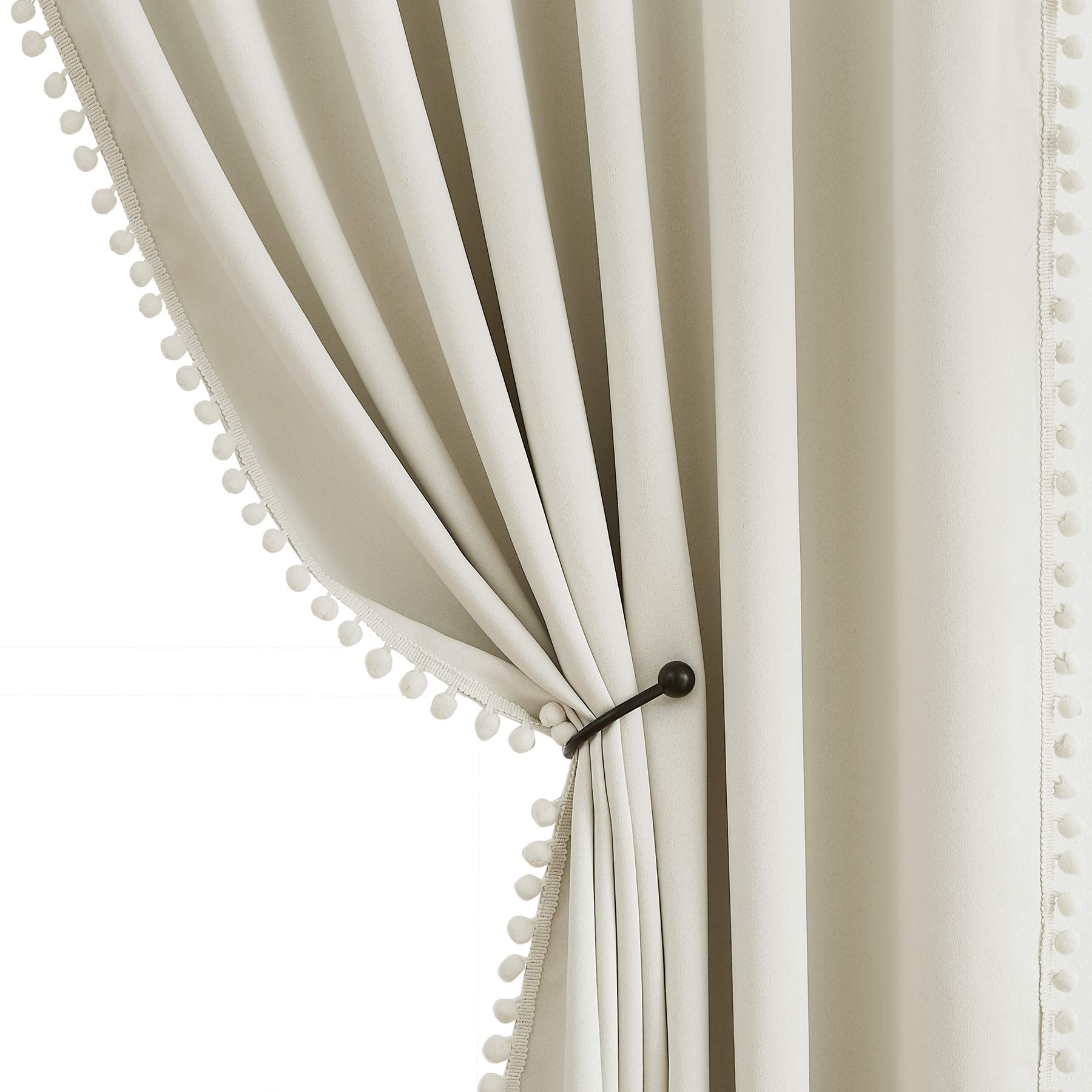 Treatmentex Pompom Window Curtain Panels Natural 45" Long Small Window Curtain Ivory Curtain Drapes for Basement Laundry Room Darkening Curtains 2Panels, 50" x 45"