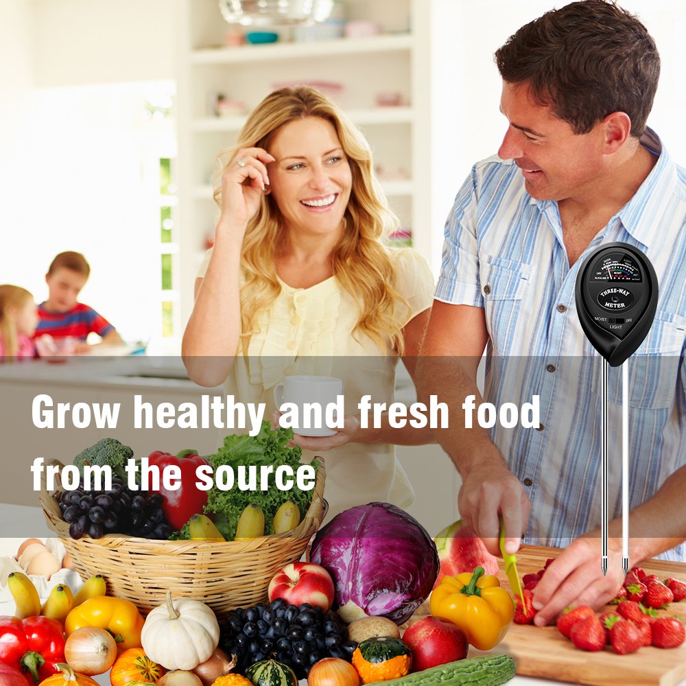 Sonkir Soil Tester, MS03 3-in-1 Plant Moisture Sensor Meter/Light/pH Tester for Home, Garden, Lawn, Farm, Indoor & Outdoor Use, Promote Plants Healthy Growth (Black)