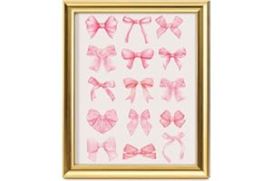 ANERZA Gold Framed Pink Bow Canvas Wall Art Decor, Wall Prints for Bedroom Bathroom Office, Posters for Living Room Aesthetic, Nature Painting Artwork