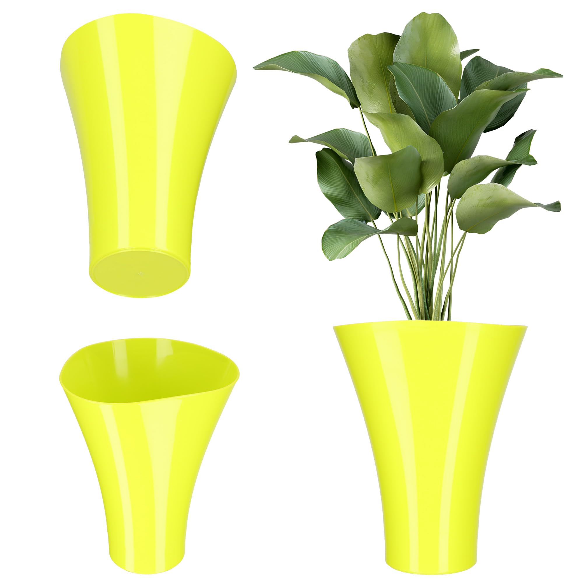 KADAX Plastic Flower Pot Diameter 16-16.5 cm, 13 Colours, Pot with Glossy Surface, Flower Pot Protection for Cactus, Marigold, Fern, Plant Pots (Limon, Diameter 16.5 cm)