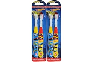 Brush Buddies Hot Wheels Toothbrushes for Kids, Soft Bristle Children’s Toothbrush Set, Fun Hot Wheels Designs, 4-Count Hot Wheels Toothbrush Set 4 Toothbrushes Childrens Soft Bristle