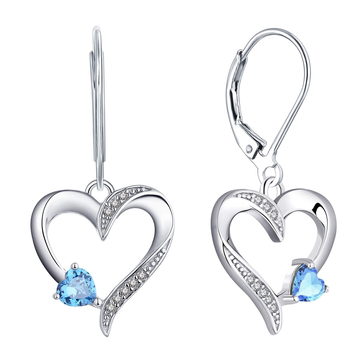 YL Heart Earrings 925 Sterling Silver Love Heart Drop Earrings Light Blue Dangle Earrings Jewelry for Women — image 1