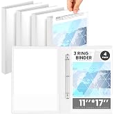 Humyoun 4 Pcs 11 x 17 1 Inch 3 Ring Binders View Cover | Heavy Duty Plastic Flexible 1" D Rings Binders Economy Holds 11" x 17" Paper for Office, Work Places Store Artwork Blueprints