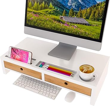 Amazon Com Computer Monitor Stand With Drawers White Wood