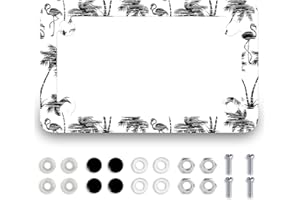 MUAWUOIK Flamingo Motorcycle License Plate Frame Stainless Steel Vintage Tropical Palm Tree Tag Holder 4 Holes Men Women Motorcycle Accessory with Screws Nuts Cap 7.7"x4.5"for Bike Motorcycle