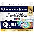 NorthShore MegaMax Adult Overnight Diapers, 12-Hour Tab-Style, Small, 40 Count Case, Tie-Dye, 24-34 inches, Unisex Incontinence Underwear