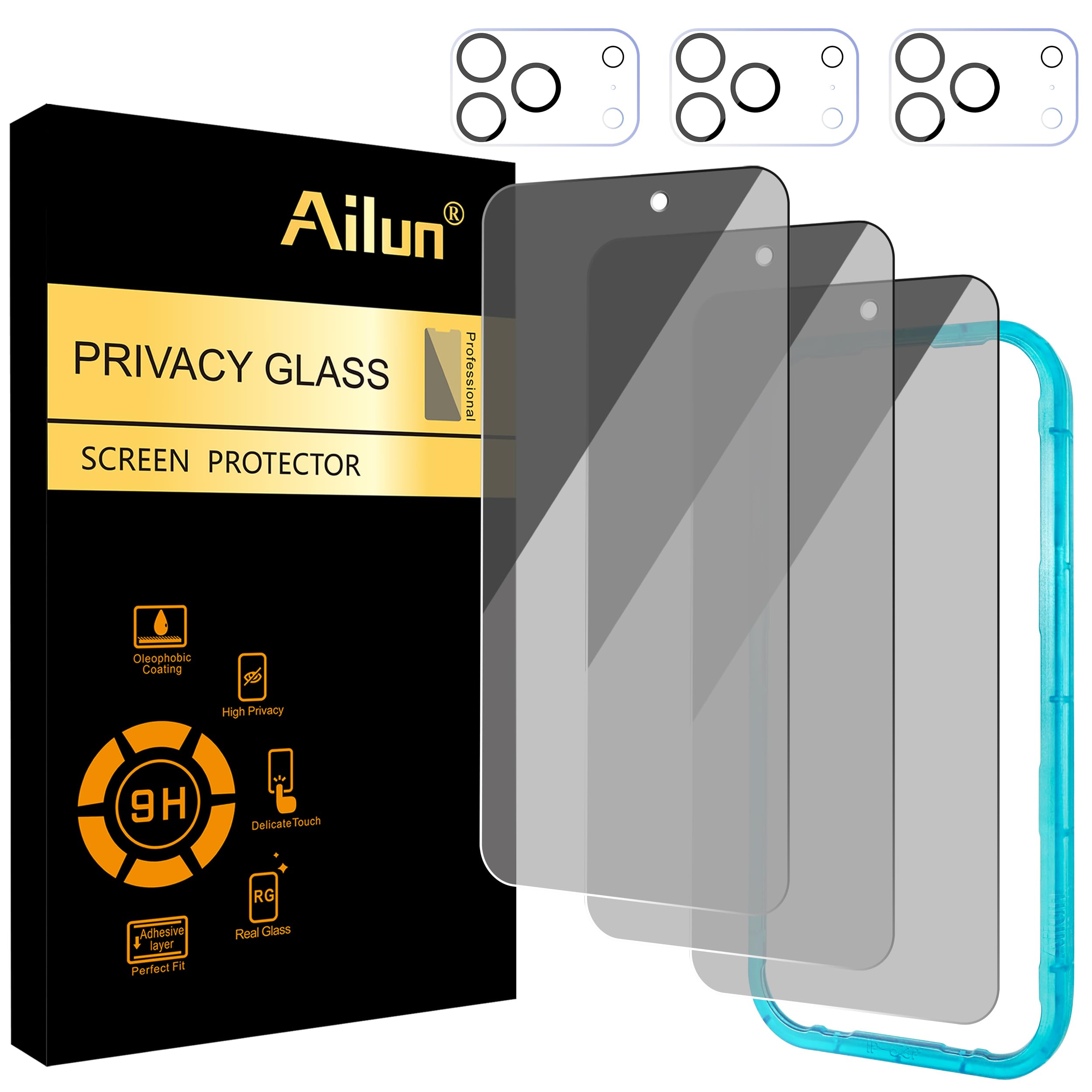 Photo 1 of Ailun 3Pack for iPhone 17 Pro Privacy Screen Protector [6.3 inch]+ 3Pack Camera Lens Protector with Installation Frame,Dynamic Island Compatible,Anti Spy Tempered Glass[Not for iPhone 17/17ProMax/Air]