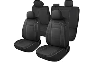 CAROMOP Luxury Leather Car Seat Covers Full Set,Waterproof Faux Leather Split Bench Seat Covers for Cars,Universal Car Interior Covers Seat Protectors for Sedans SUVs Pick-up Trucks(Black/Black)