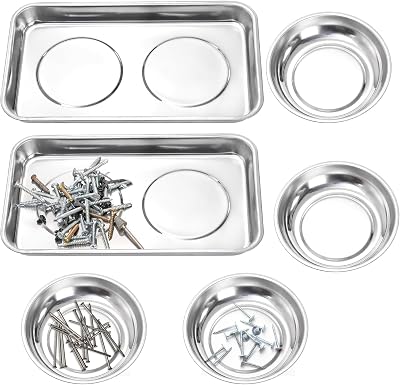 Okllen 6 Pc Magnetic Parts Tray Set Stainless Steel Heavy Duty Screw Nut Bolt