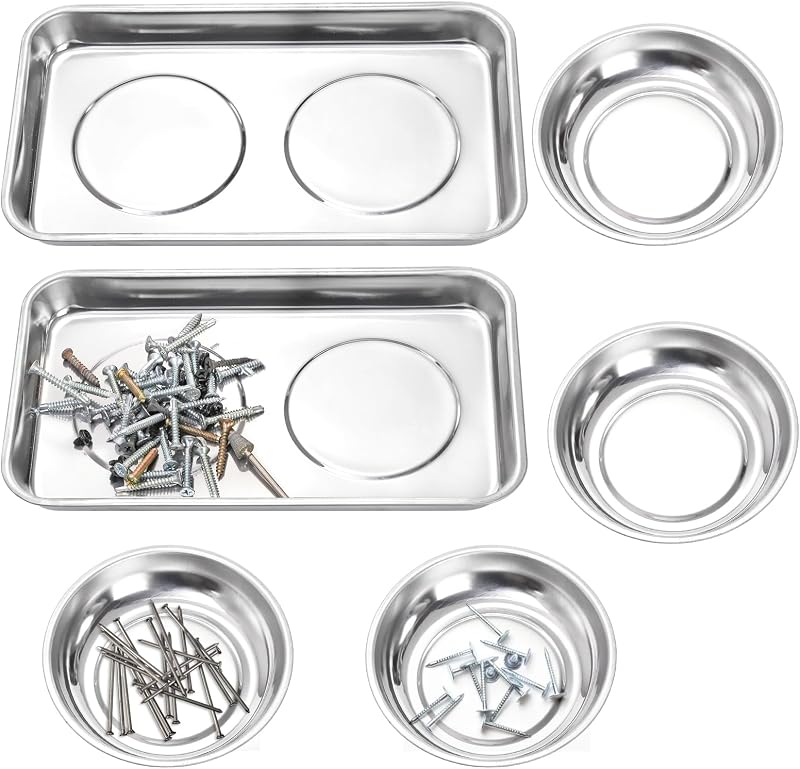 Okllen 6 Pc Magnetic Parts Tray Set Stainless Steel Heavy Duty Screw Nut Bolt