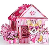 FaCraft Valentines Pop Up Card - 3D Valentines Day Card for Dog Lovers, Handmade Corgi Love Shop Pop Up Valentines Card with White Envelope, 6x8 Inch Romantic Keepsake