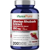 NusaPure Siberian Rhubarb, Vegan, 250mg, 200 Veggie Capsules - 200 Servings | Plant Based Formulation, 10:1 Rheum rhaponticum Extract, Suitable for Adults, Manufactured in cGMP Registered Facility USA
