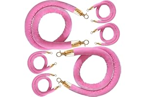JLXMAXLJ 6PCS Pink Velvet Stanchion Rope 5 Ft Crowd Control Ropes Barrier with Gold Hooks for Party