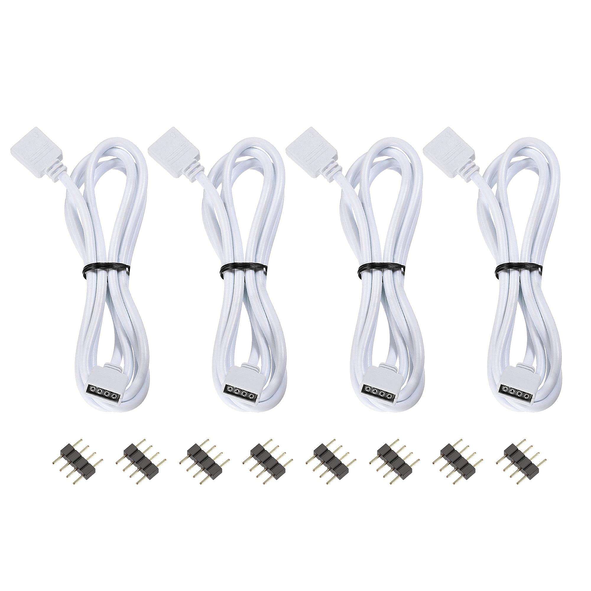 sourcing map 4 Pin 10mm RGB LED Strip Light Connector Extension Cable 1M Length White 4Pcs with 8Pcs Male 4 Pin Plugs