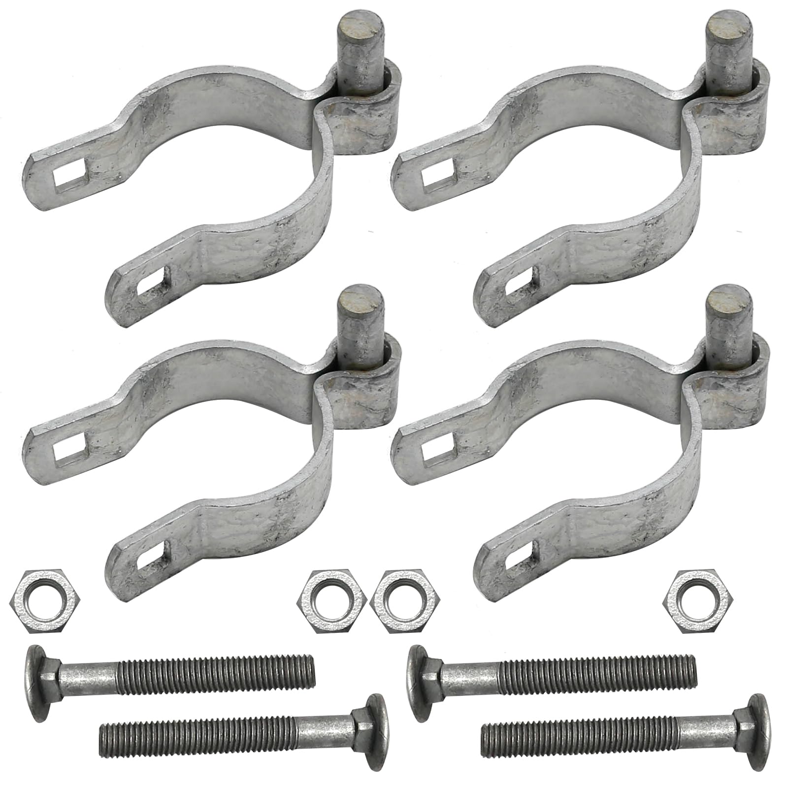 Photo 1 of ***MISSING PIECES*** ***READ CLERK NOTES*** 4pcs Chain Link Fence Gate Post Hinge for Outside Diameter Post/Pipe, Galvanized Chain Link Post Gate Hinge, Nut/Bolt Included (2-3/8 Inch)