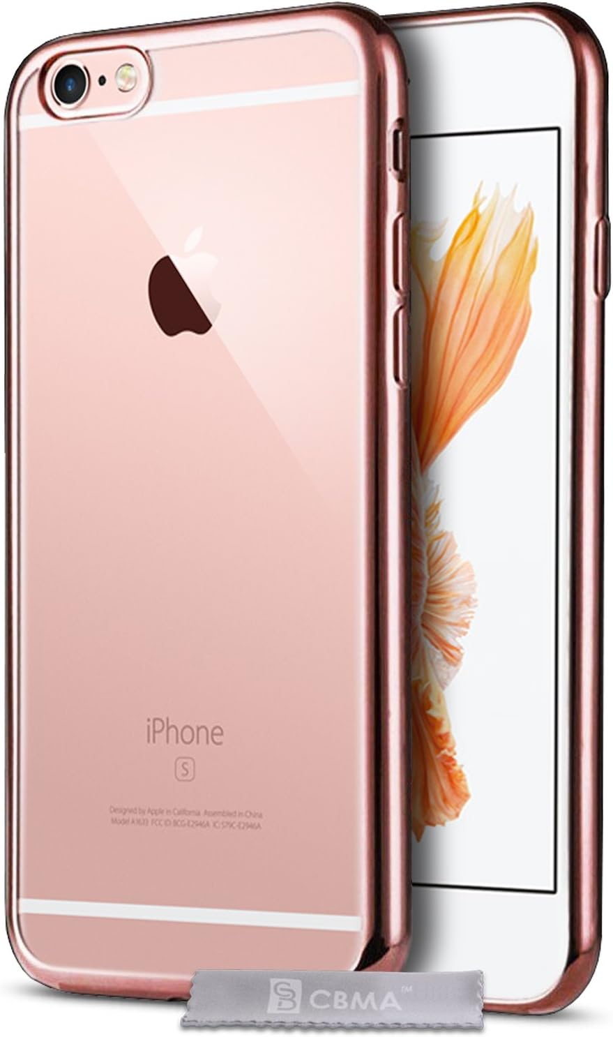 CBMA ™ Rose Gold Metal Effect Silicone Gel Case Cover and Screen Protector for iPhone 6S and iPhone 6 [4.7"]