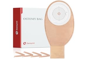 DERAYMI 20 PCS Colostomy Bags Ostomy Supplies One Piece Ostomy Bags, Ostomy Drainable Pouches for Ileostomy Stoma Care Cut-to-Fit 20-65mm (8 x Clamps Included)