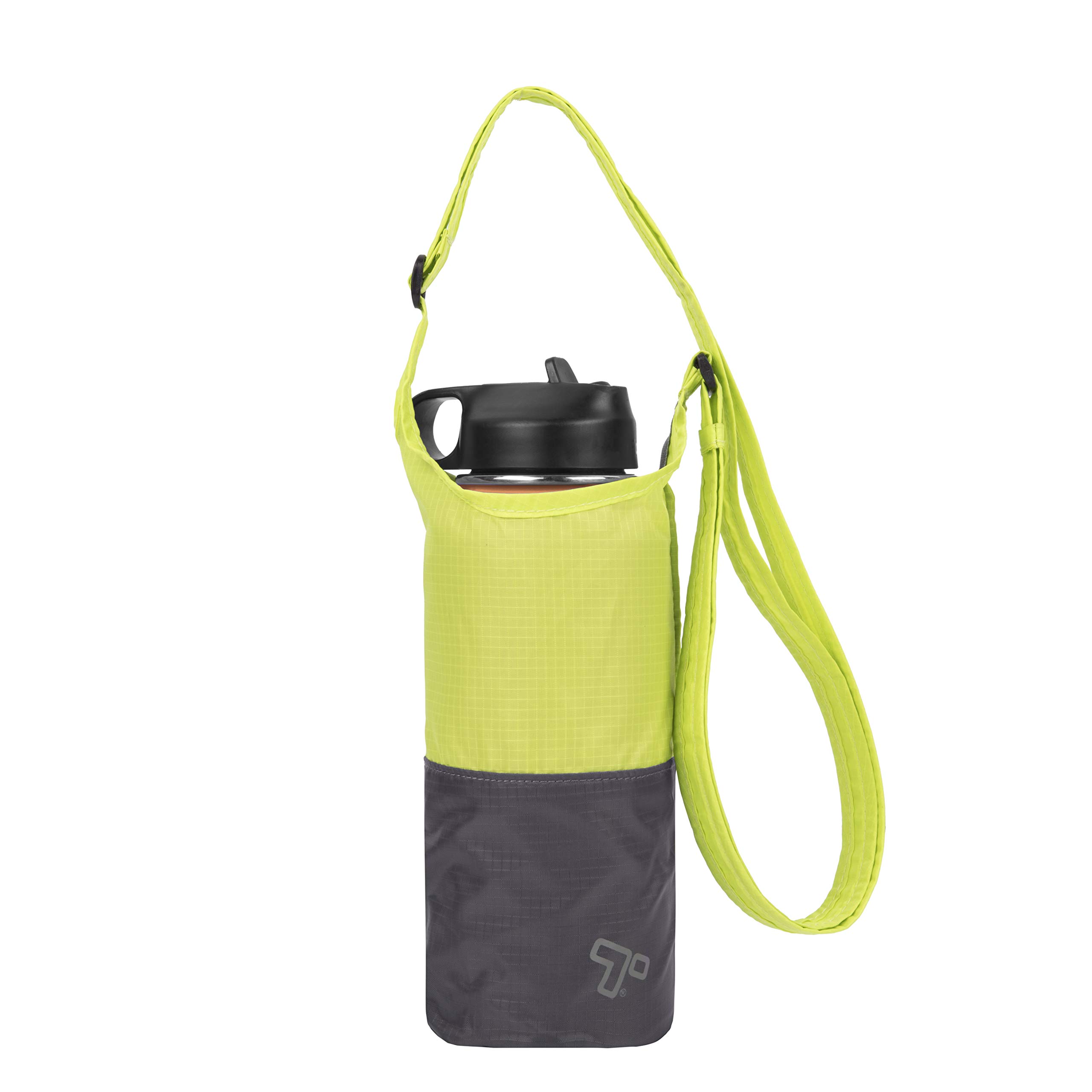 Travelon Unisex-Adult Packable Water Bottle Tote Sling, Lime Gray, Packed 3.25 x 4.25 x .75