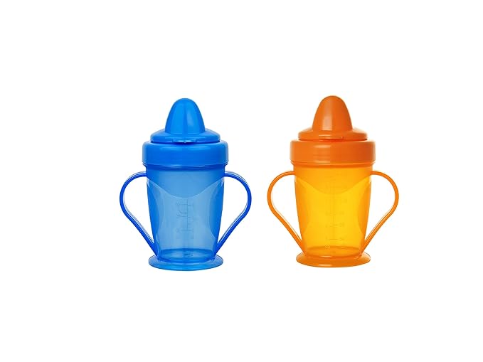 NAUGHTY KIDZ Premium Sipper for Baby with Soft SPOUT,Easy to Hold Twin Handle and 2 Key TEETHERS for Baby to Play (Blue+Orange)