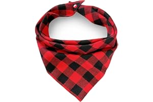 ZIRVYIR Christmas Plaid Dog Bandana with Button, Fall Dual Layer Soft Cotton Triangle Dog Scarf Kerchief Washable Girl Boy Dog Bandanas Adjustable Accessories for Small Medium Large Extra Large Dog Puppy Pet