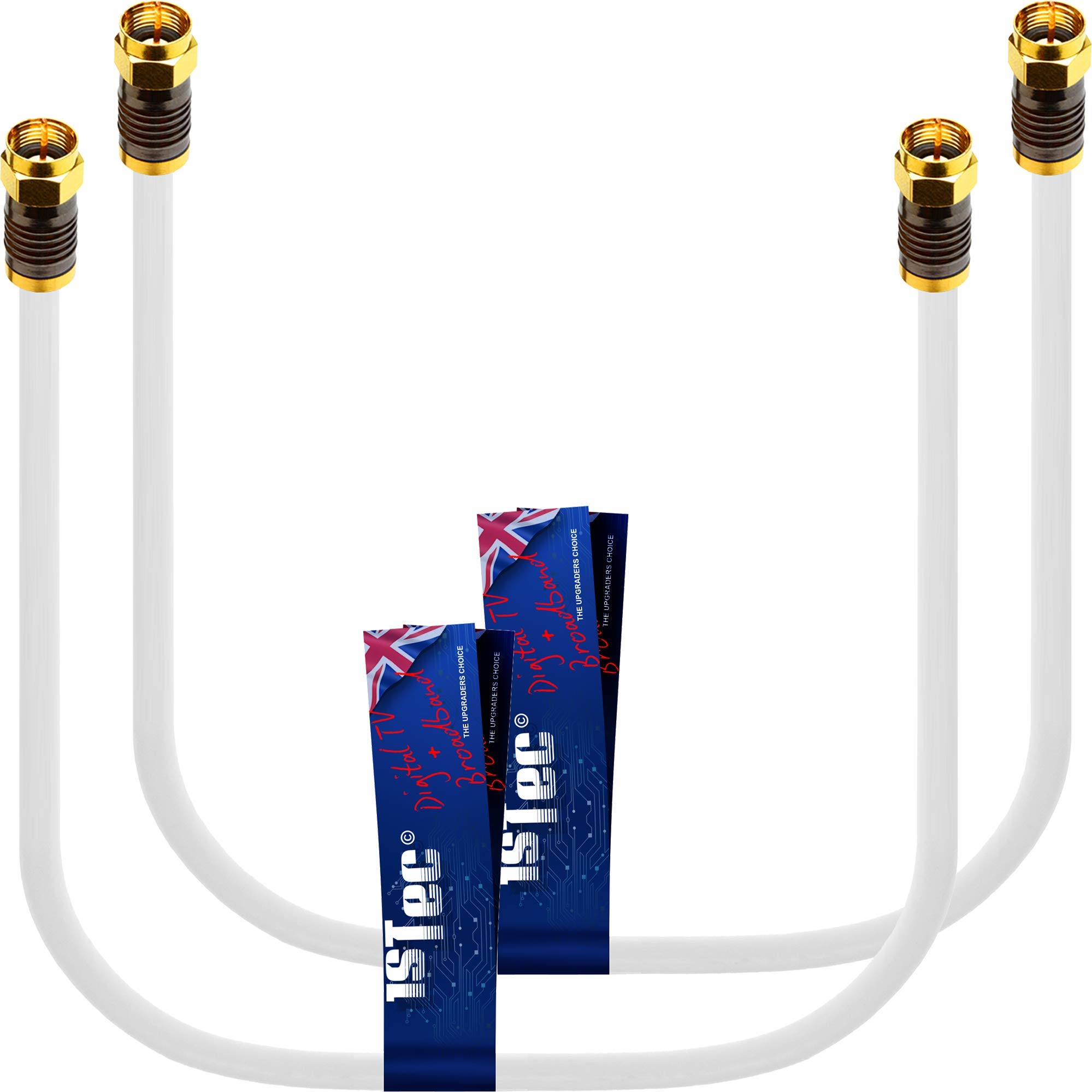 1STec 2 x 50cm Short White Virgin Media Cable for White Isolator Wall Box Link Lead for connecting to 2 or 3 Way Splitters V6 Digital Set Top Boxes or Broadband Cable Modems (2 x 0.5m Small Wires)