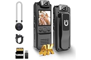 SixBondsCam 4K Body Camera with Audio and Video Recording, 128GB Mini Wearable Cam with Magnetic Lanyard, Body Worn Camera for Travel, Cycling, Work Security, Police Law Enforcement