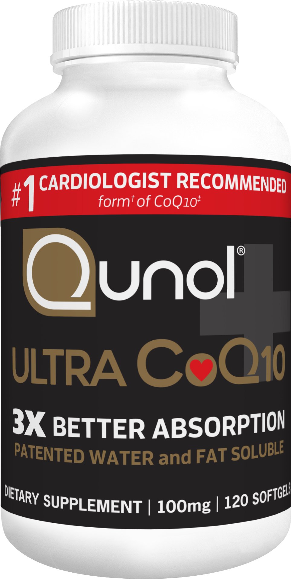 Qunol Ultra CoQ10 100mg, 3x Better Absorption, Patented Water and Fat Soluble Natural Supplement Form of Coenzyme Q10, Antioxidant for Heart Health, 120 Count Softgels