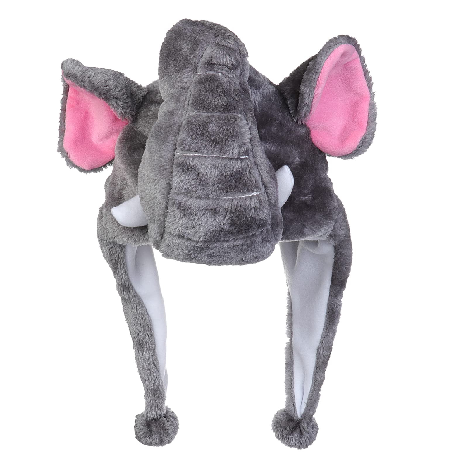 JK Home 2-In-1 Hat with Earflaps Scarf Set Cute Plush Animal Hat Cosplay Costume Headwear Warm Soft Cozy Hats for Kids Adults One Size Novelty Headgear Photo Props Grey Elephant