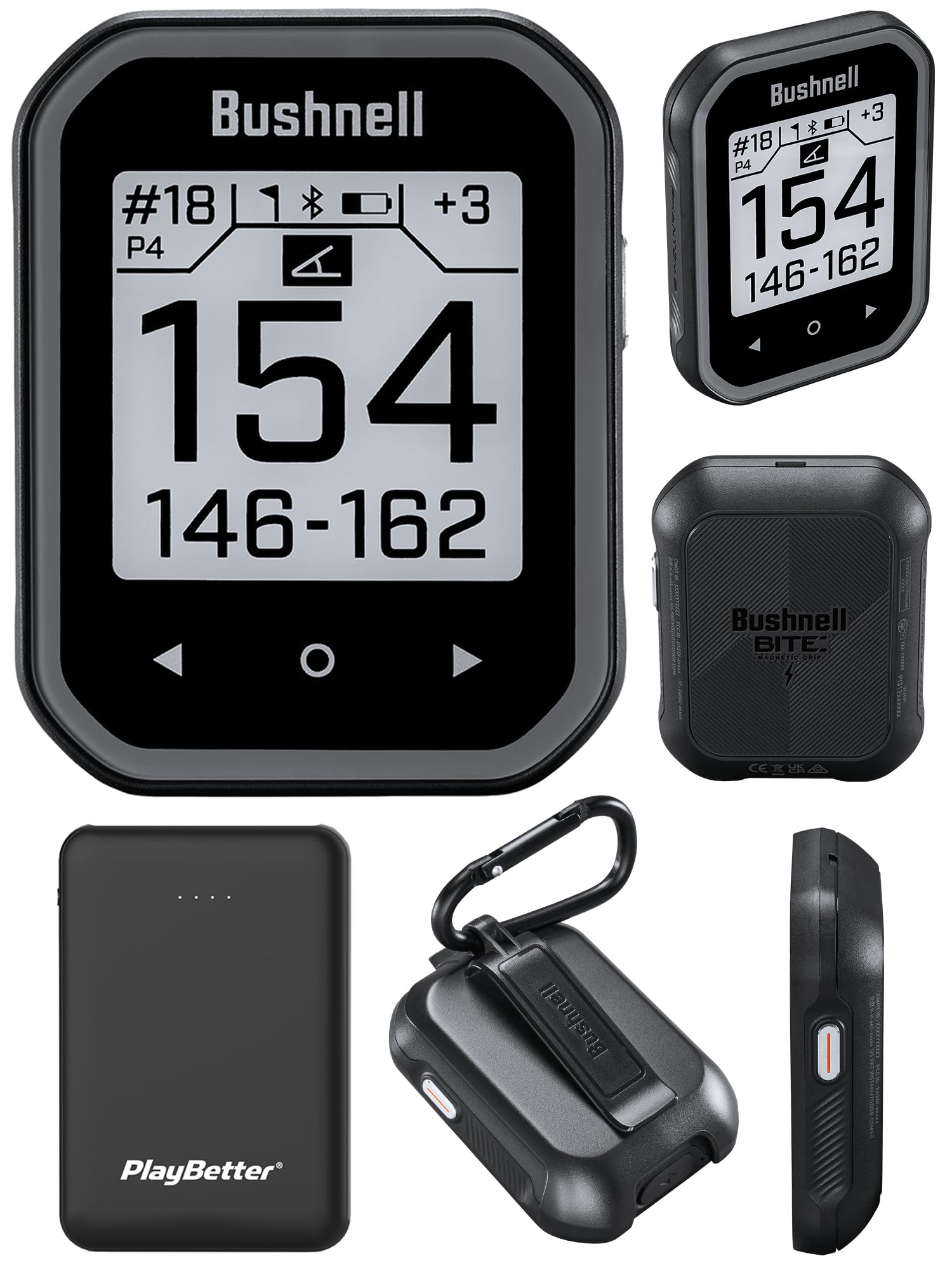 Bushnell Phantom 3 (Black) Slope Golf GPS Handheld Bundle - Touchscreen, Auto Course & Hole Recognition, Auto-Prompt Score Entry with PlayBetter Portable Charger, Belt Clip & Carabiner