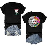 Ithalt Dia De Los Muertos Shirt Women Day of Dead T Shirt Sugar Skull Top | Soft rayon blend Mexican shirt. Sugar skull floral print. Great for October Day of Dead events. Celebrate vibrant style.