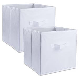 DII Foldable Fabric Storage Containers for Nurseries, Offices, Closets, Home Décor, Cube Organizers & Everyday Use, 11 x 11 x 11 White-Set of 2, Small (2)