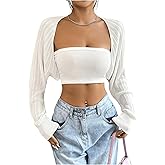 RoseSeek Women's Long Sleeve Open Front Crop Cardigan Drop Shoulder Bolero Shrug Lightweight Sweater