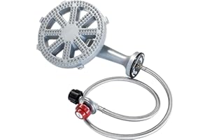 Veralune High-Pressure Cast-Iron Propane Burner Head Round Burner Head with 20 PSIG Adjustable Regulator, Hose & Brass Fittings for Turkey Fryer Burners, Outdoor Cooking, Camping