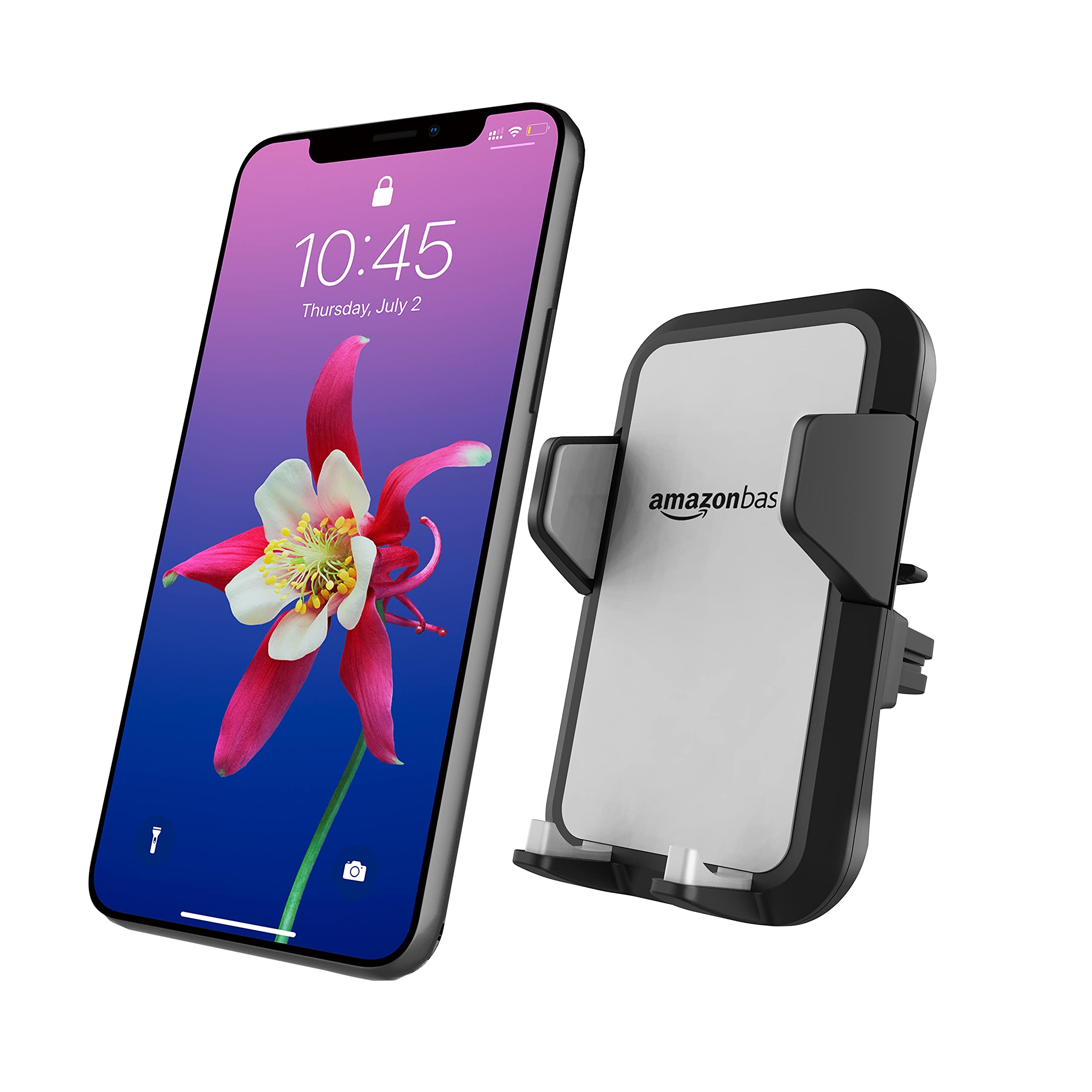 Amazon Basics Universal Portable Smartphone Holder for Car, Easy to Install Air Vent Mount, Adjustable and Secure, Grey