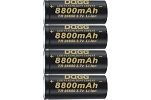 BENKIA 26650 Rechargeable Battery 8800mAh 3.7Volt Lithium Battery Flat Top 4 Pack 26650 Batteries for Headlamp Flashlight
