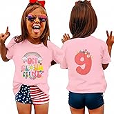 GLIGLITTR On Cloud Nine Birthday Girl Shirt 9th Girls Birthday Outfits Rainbow Kids 9 Year Old Tshirt Birthday Party Tee Tops