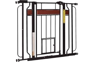 CARLSON PET PRODUCTS Carlson Home Design Extra Wide Walk Thru Pet Gate with Small Pet Door, Includes Décor Hardwood, 4-Inch Extension Kit, Pressure Mount Kit and Wall Mount Kit
