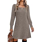 Womens Ribbed Knit Sweater Dress Long Sleeve Square Neck Fall Winter Dresses