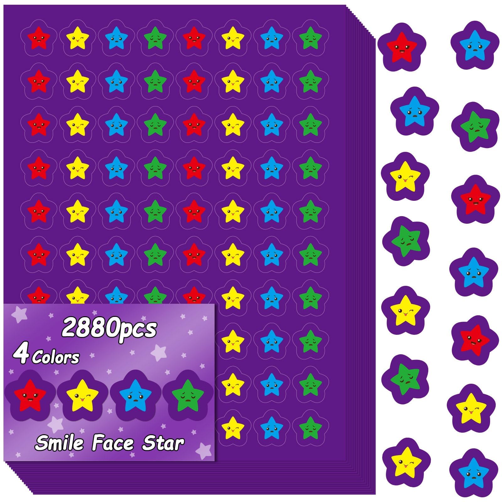 Photo 1 of 2880pcs Stars Stickers Kids Reward, Happy Sad Smiley Faces Stickers for Reward Behavior Chart, Motivational Incentive Behavior Sticker for Students Kids Classroom Awards Supplies (Measures 3/8’’)