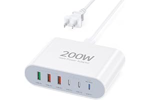 200W USB C Charger Block (C1:100W), Upgraded GaN III 6-Port Fast Charging Station Hub, PD 100W 65W USB C Laptop Charger Power