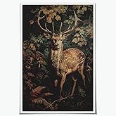 Vintage Country Deer Wall Art Mid Century Retro Animal Buck Canvas Poster Cottagecore Dark Academia Decor Prints for Office Bedroom Room Living Wall Decor 12x18inch Unframed